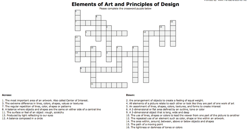 Elements of art crossword puzzle